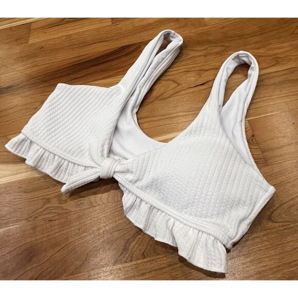 Frankies Bikinis Seersucker Ruffled Padded Tied Bikini Size Small Women’s White - Picture 5 of 6